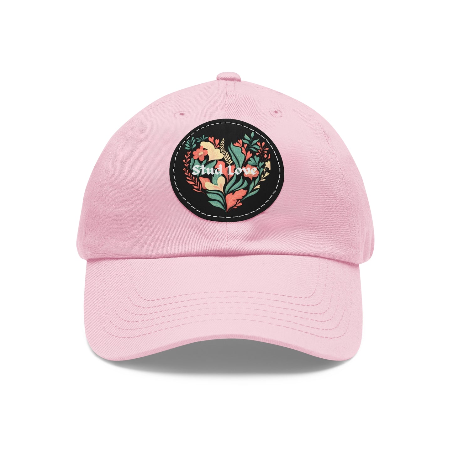 Stud Love Floral Blk Hat with Leather Patch (Round)