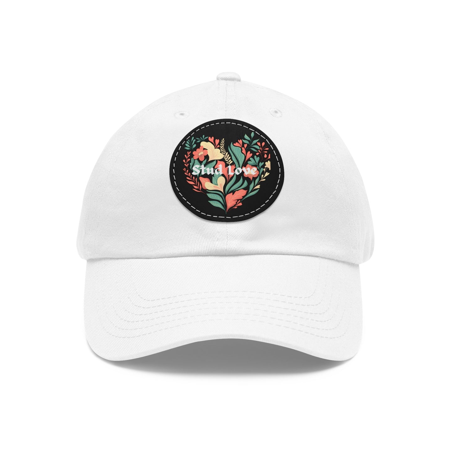 Stud Love Floral Blk Hat with Leather Patch (Round)