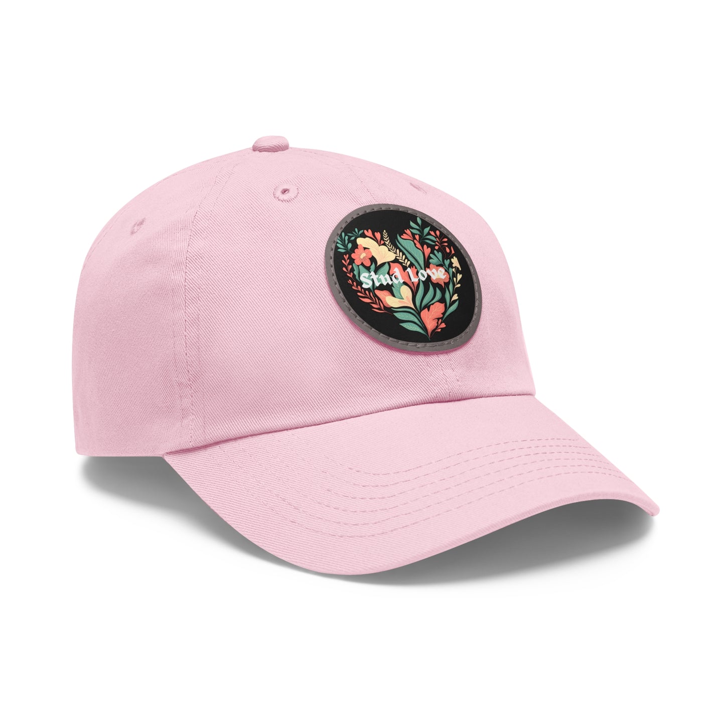 Stud Love Floral Blk Hat with Leather Patch (Round)