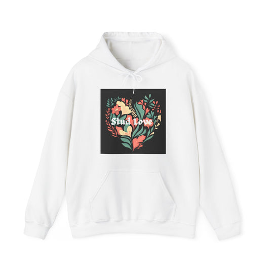 Unisex Floral Stud Love Blk Hooded Sweatshirt
