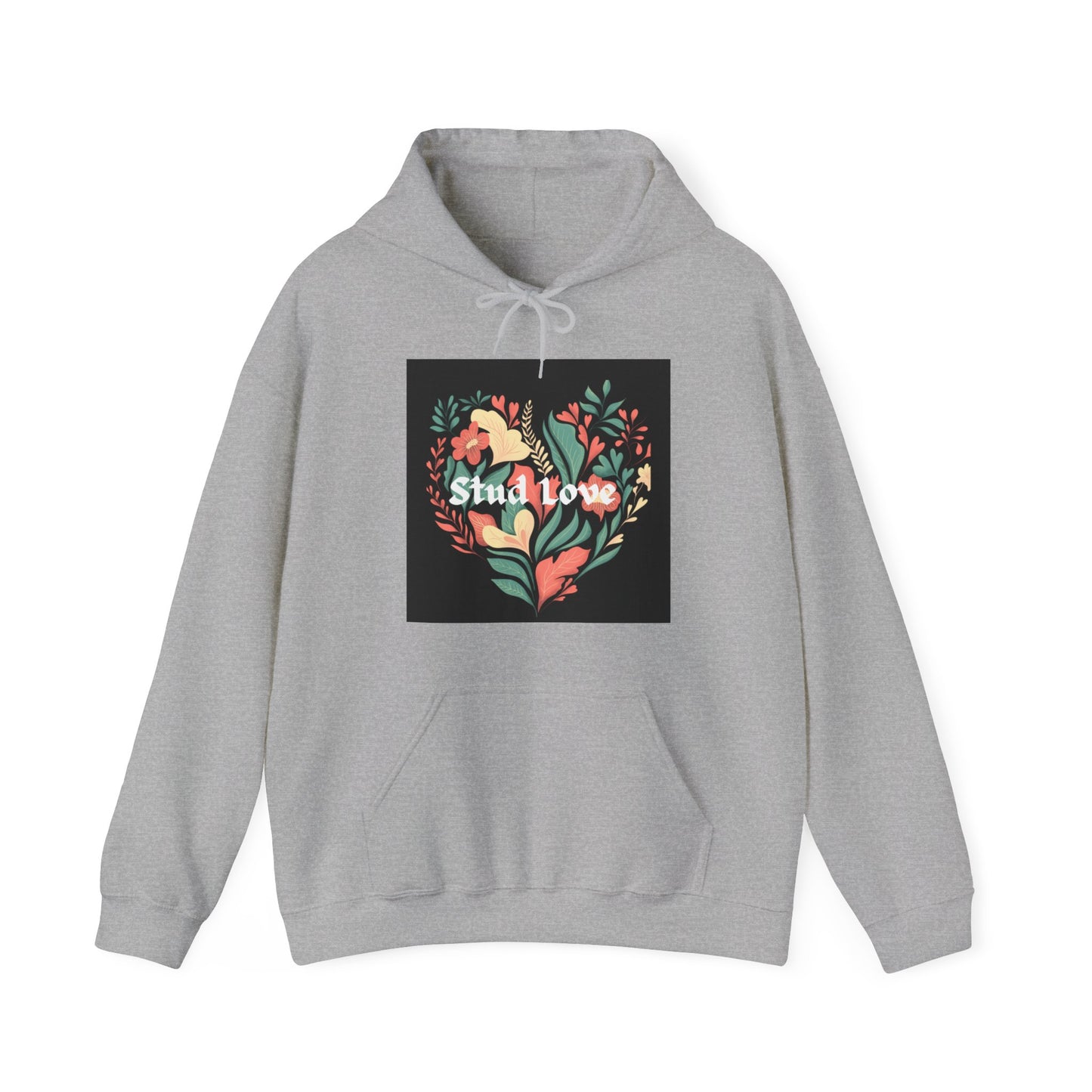 Unisex Floral Stud Love Blk Hooded Sweatshirt