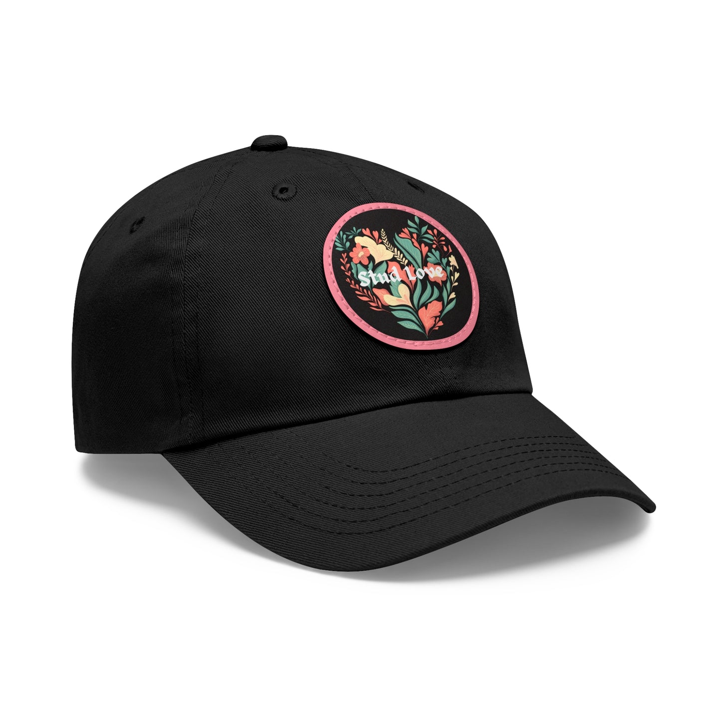 Stud Love Floral Blk Hat with Leather Patch (Round)