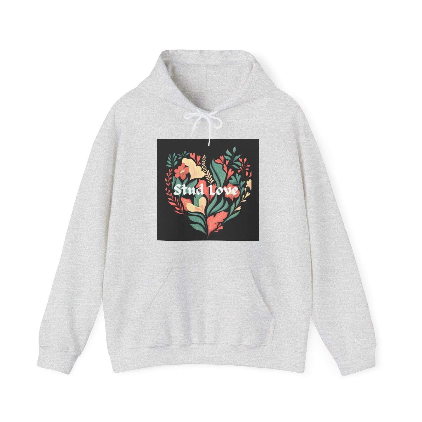 Unisex Floral Stud Love Blk Hooded Sweatshirt