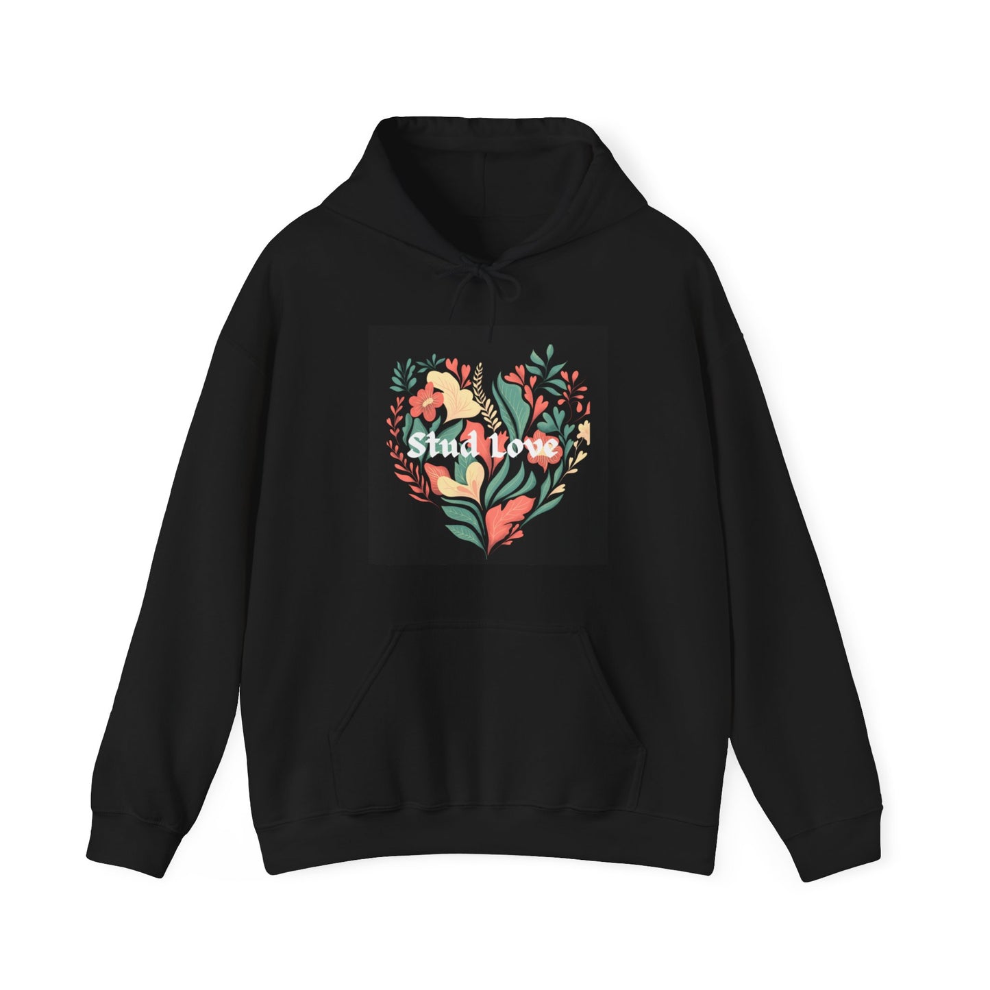 Unisex Floral Stud Love Blk Hooded Sweatshirt