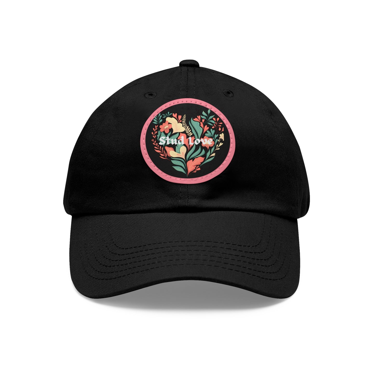 Stud Love Floral Blk Hat with Leather Patch (Round)