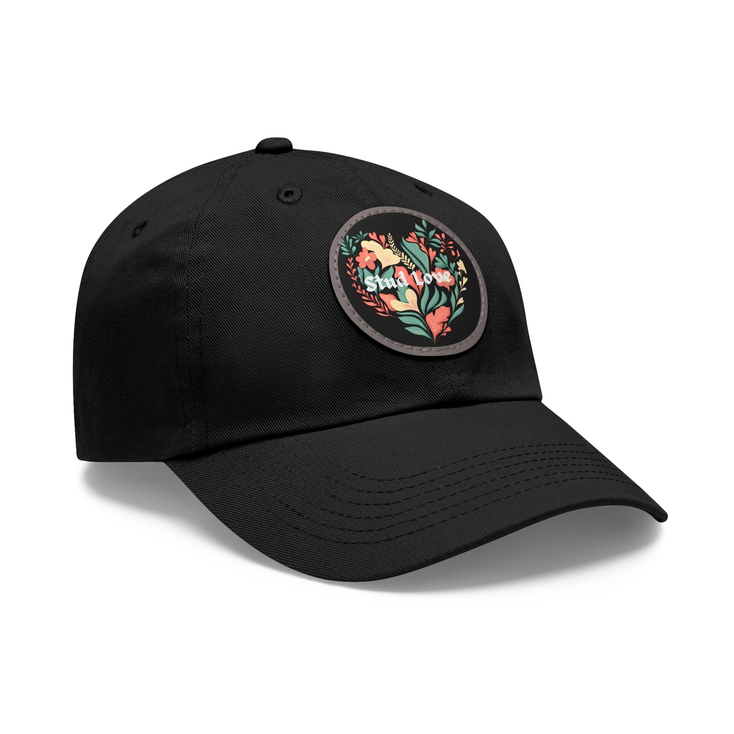 Stud Love Floral Blk Hat with Leather Patch (Round)